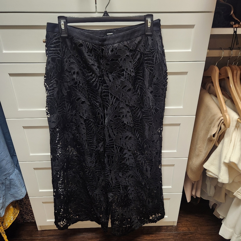 Express Black Lace Midi Skirt